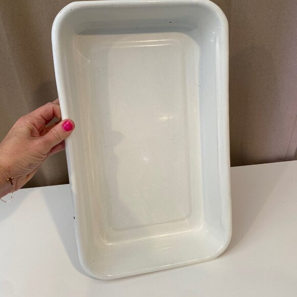 Vintage Enamel Bake Pan 16x10 Yellow‎ Marigold Floral Motif Rectangle - Picture 4 of 8